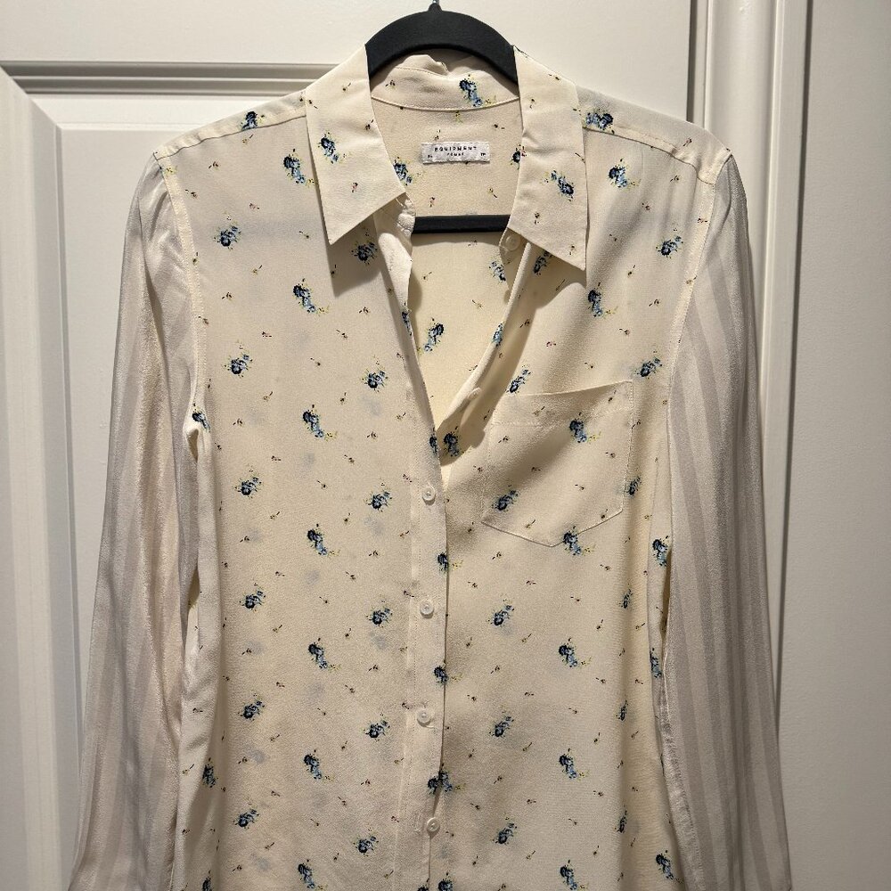 Equipment Femme Silk Floral/Striped Button Down Shirt XS